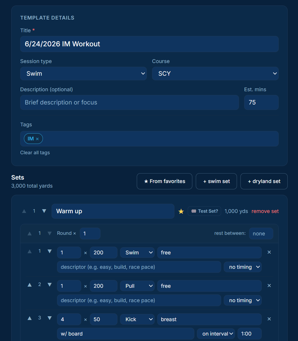 Set builder with a few rounds and components filled in